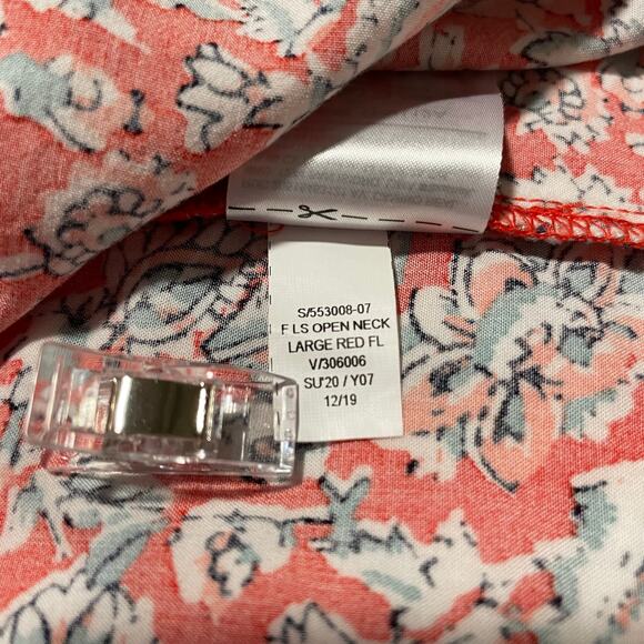 Old Navy Split Neck Long Sleeve Top Red Floral XL - Picture 7 of 10